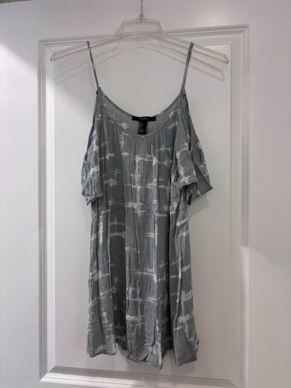 Forever 21 Blue Printed A-Line Cold Shoulder Dress - Picture 3 of 6